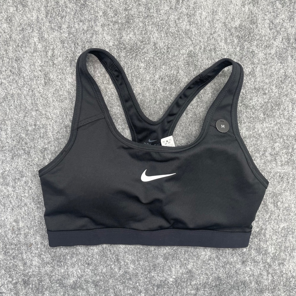 Nike Sports Bra Womens Medium Black White Papped Swoosh New